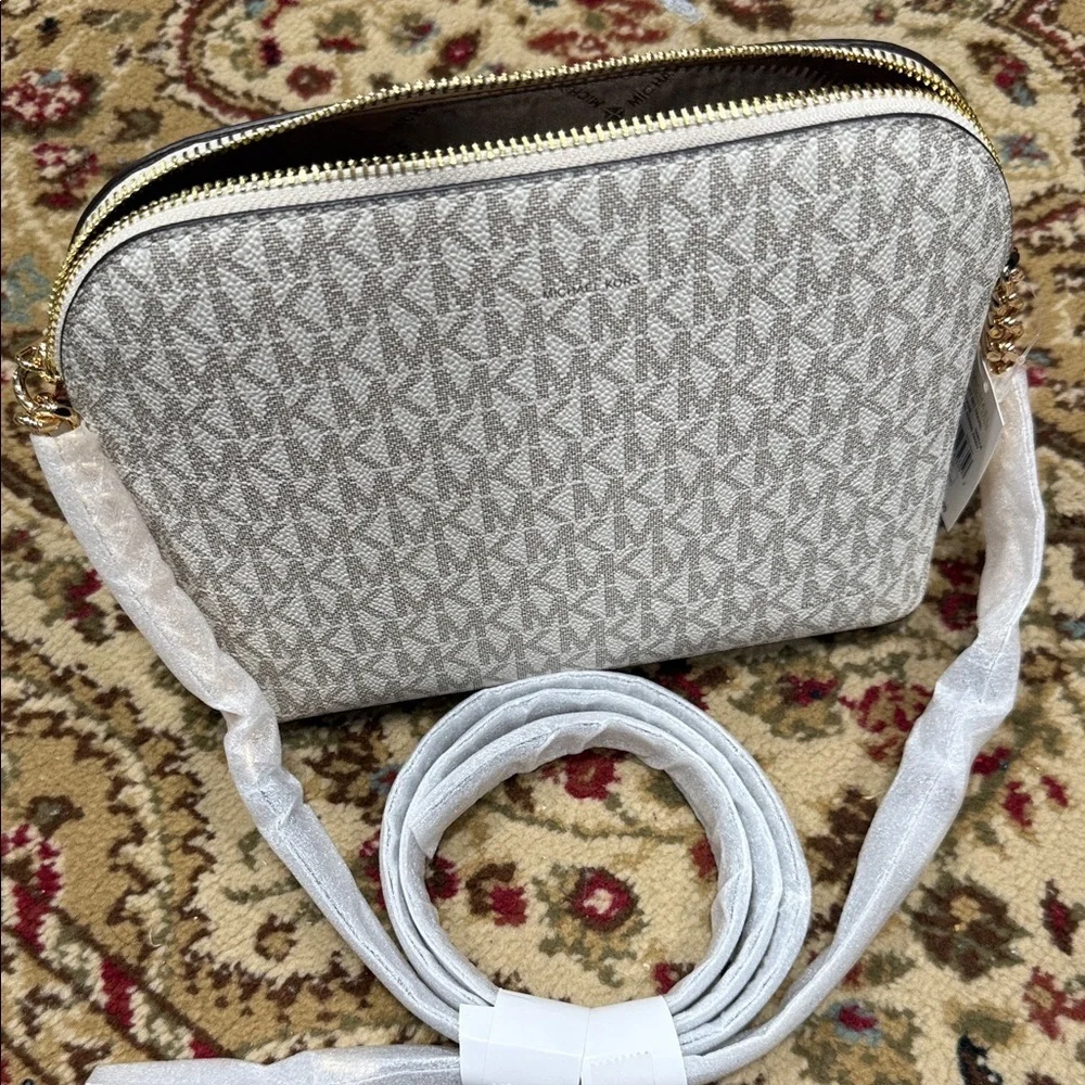 Michael Kors Cream and Brown Crossbody Bag